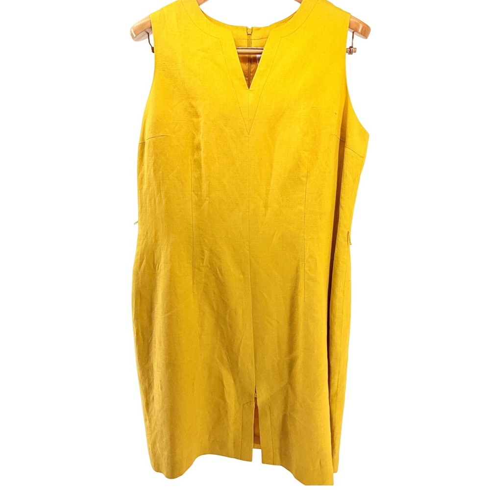 Gorgeous NY Sake Mustard Yellow Linen‎ Blend Sleeveless Sheath Dress Size 14